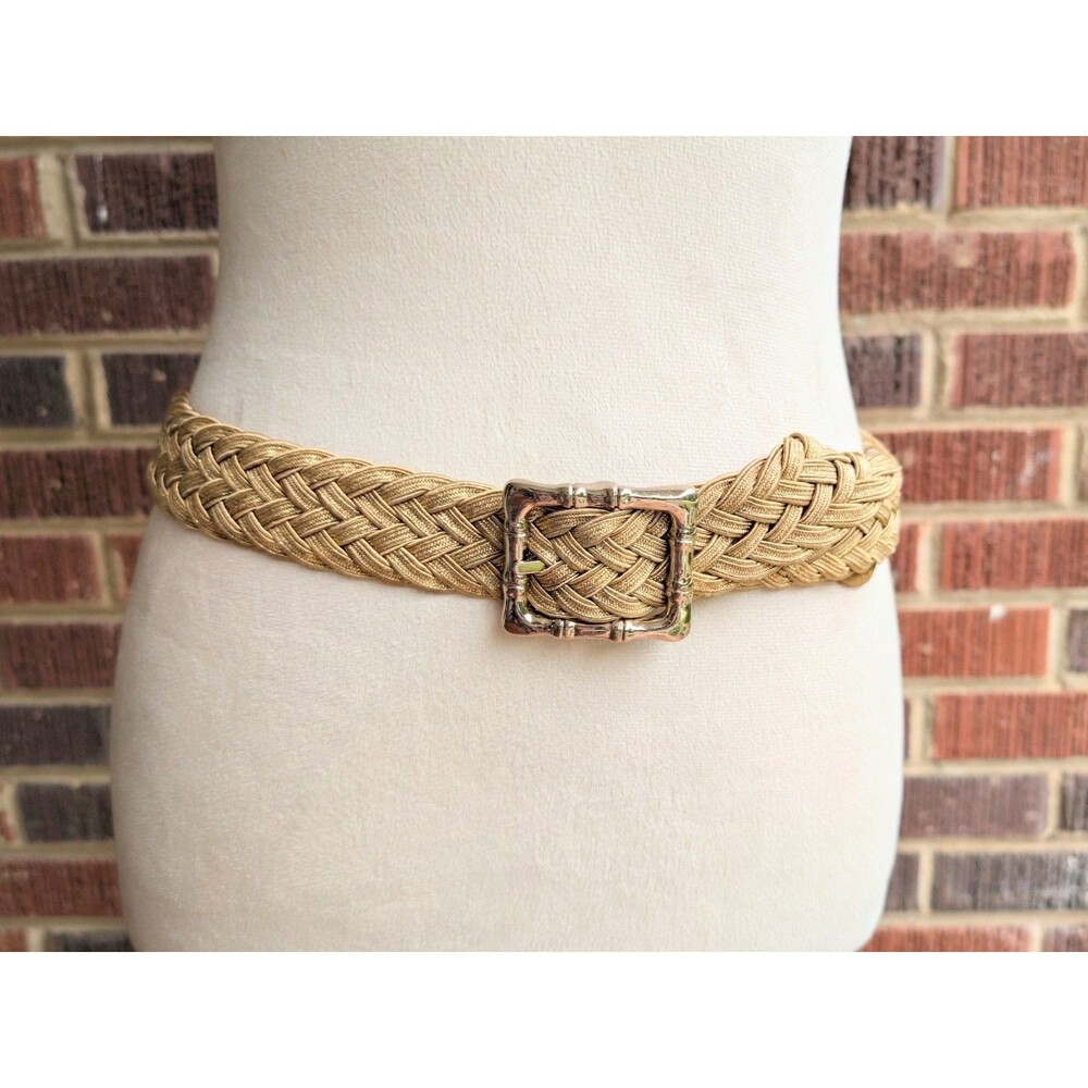 J. McLaughlin Gold Metallic Braided Belt- Metal Bamboo Buckle- Women's Small